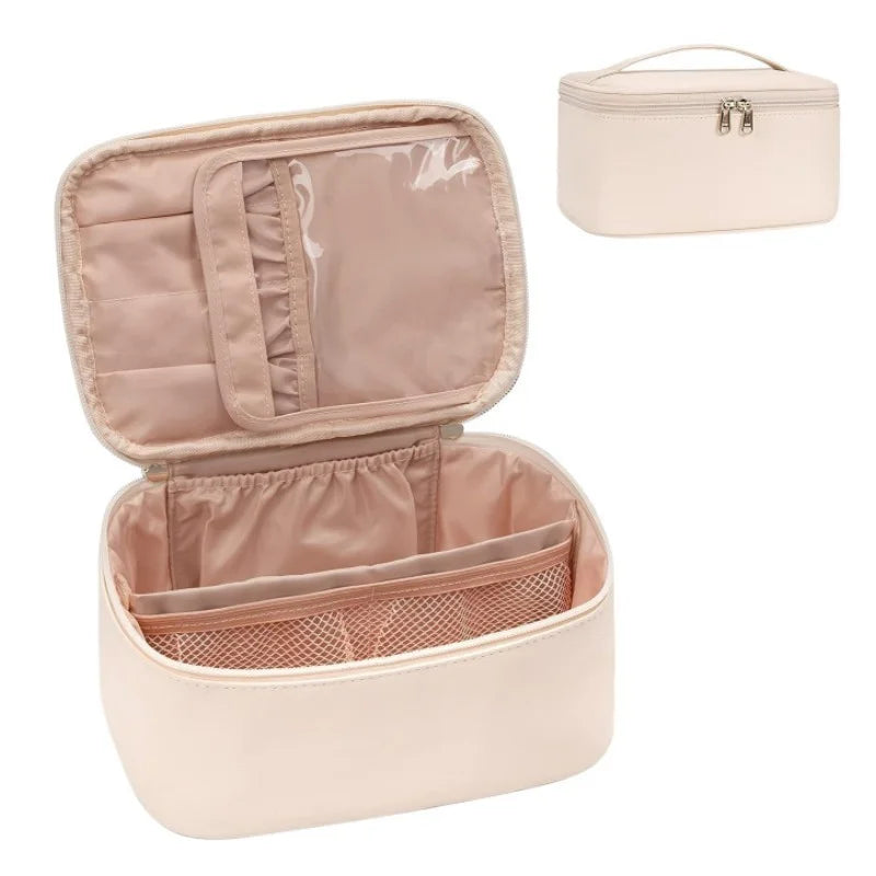 Tuzwa Large Capacity Travel Makeup Bag – PU Leather Cosmetic Organizer with Multiple Compartments for Makeup, Toiletries & Beauty Essentials
