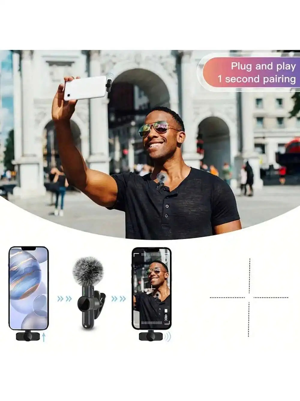 Tuzwa Wireless Lavalier Microphone – Mini Clip-On Lapel Mic with Transmitter, Built-In Battery for Mobile Video Recording, Streaming & Content Creation