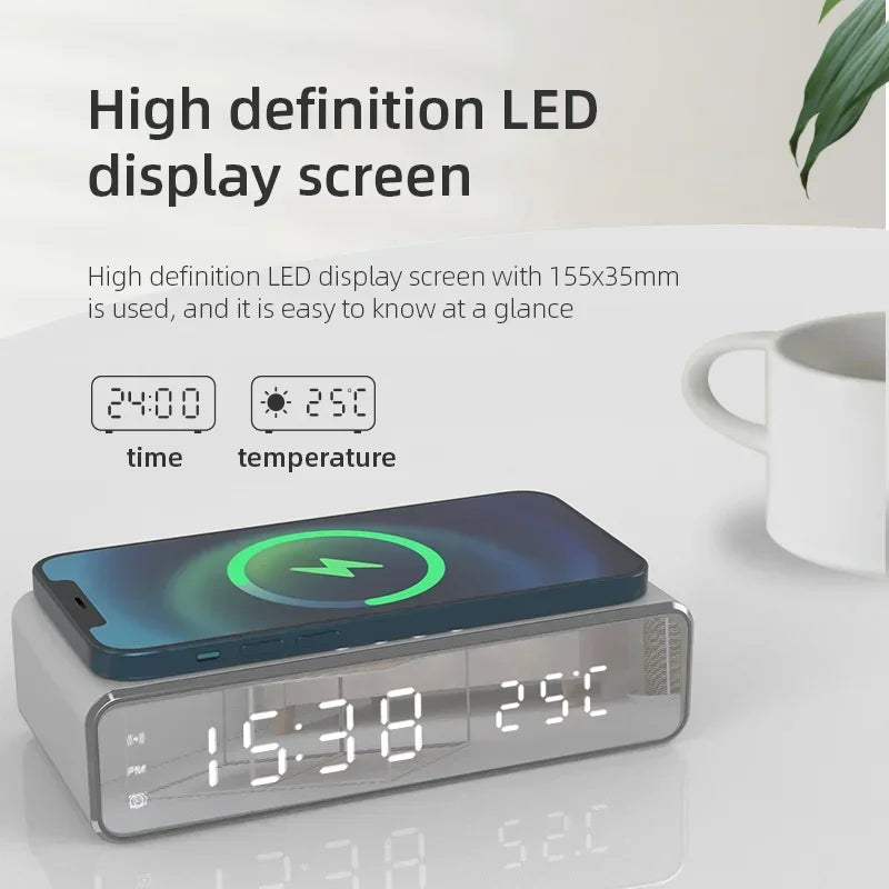 Tuzwa Smart Wireless Charging Station with LED Alarm Clock & Thermometer – Fast Charging Dock for Compatible iPhone & Samsung Phones