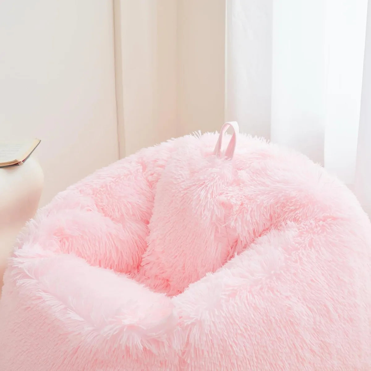 Tuzwa Pink Faux Fur Bean Bag Chair Cover – Soft Plush Beanbag Cover for Kids, Teens, Bedroom, Playroom & Cozy Room Decor