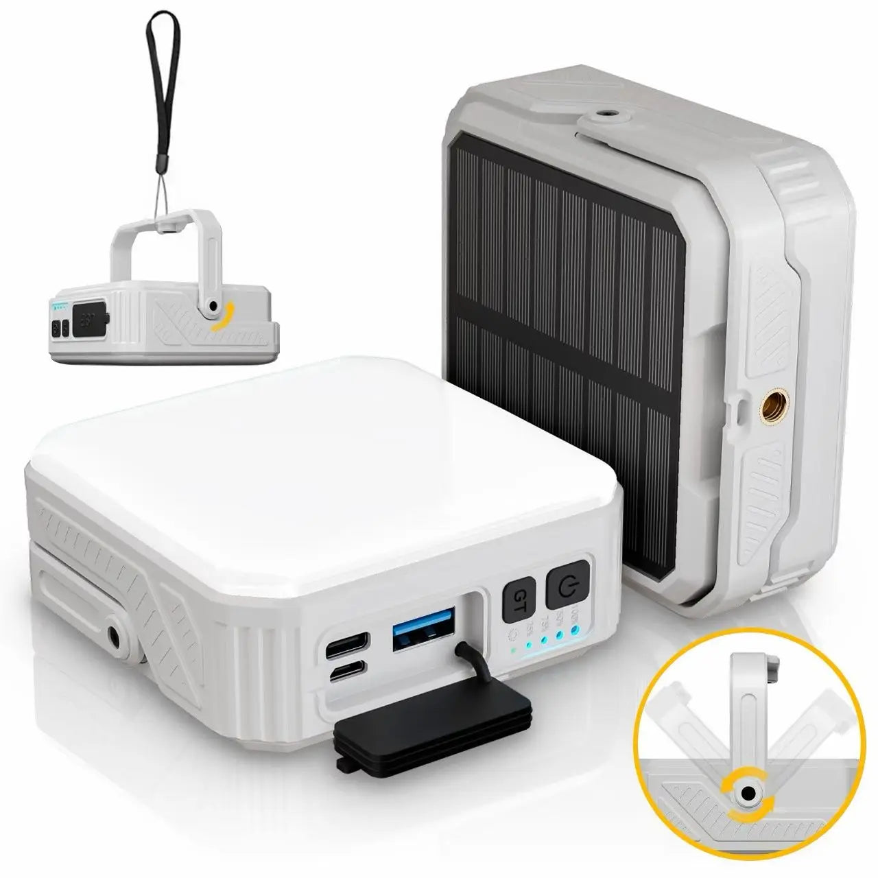 Tuzwa Solar Power Bank – 15W Portable Backup Charger with Built-In Cables, Night Light, Flashlight & SOS LED for Outdoor Travel