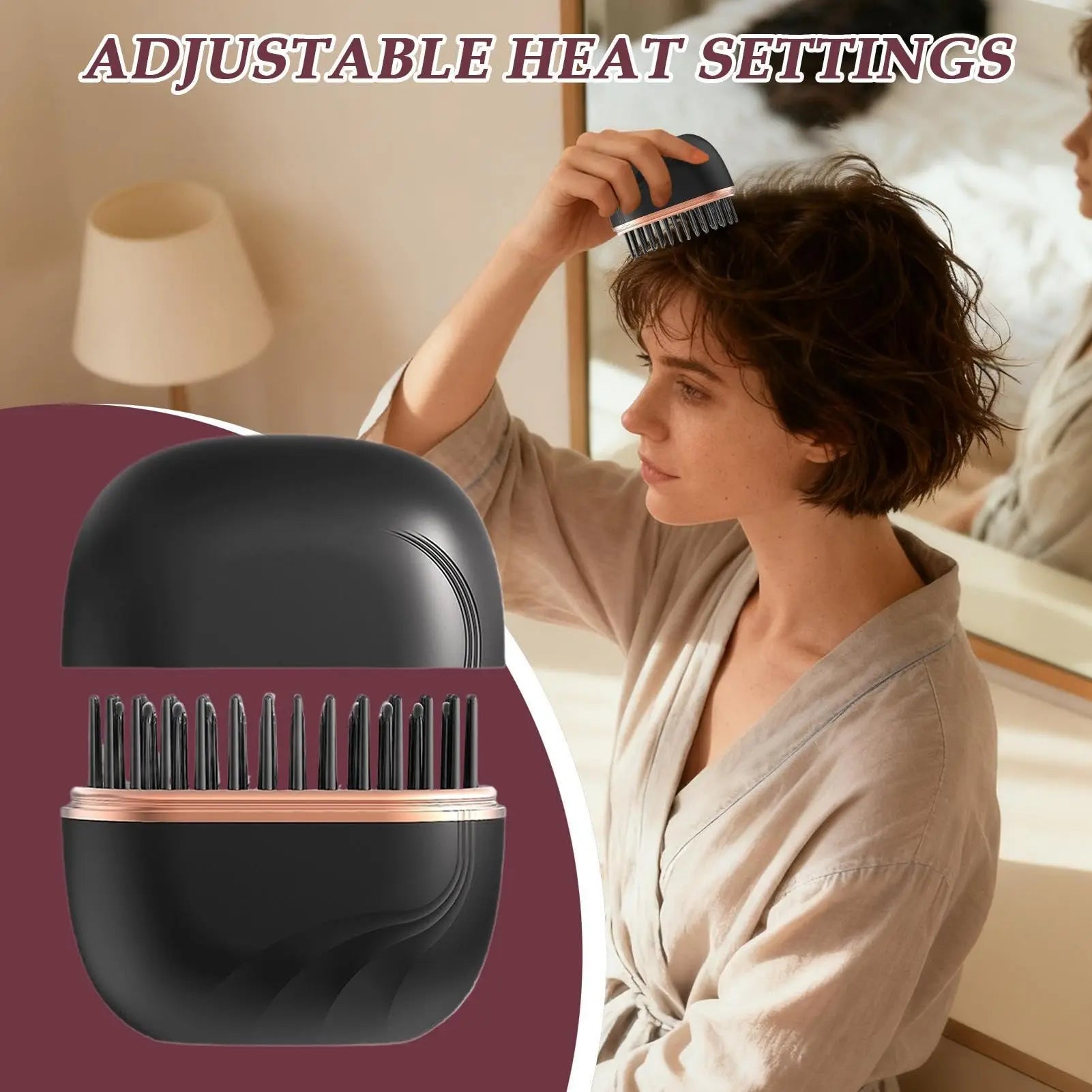 Tuzwa Mini Hair Straightener Brush – Rechargeable Portable Anti-Scald Heated Brush, 100–240V Dual Voltage