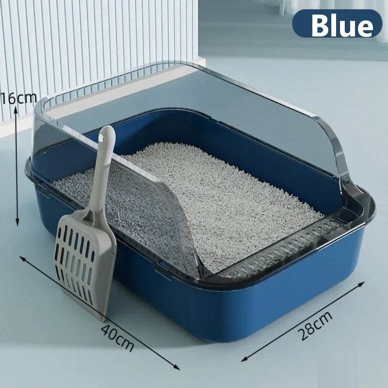 Tuzwa Semi-Enclosed Cat Litter Box | Splashproof Cat Toilet with Easy-Clean Design for Indoor Cats