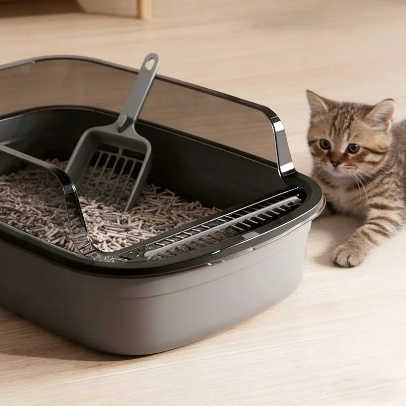 Tuzwa Semi-Enclosed Cat Litter Box | Splashproof Cat Toilet with Easy-Clean Design for Indoor Cats