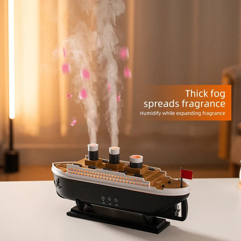 Tuzwa Titanic Ship Humidifier with LED Jellyfish Effect – Decorative Aromatherapy Diffuser for Home, Bedroom & Office