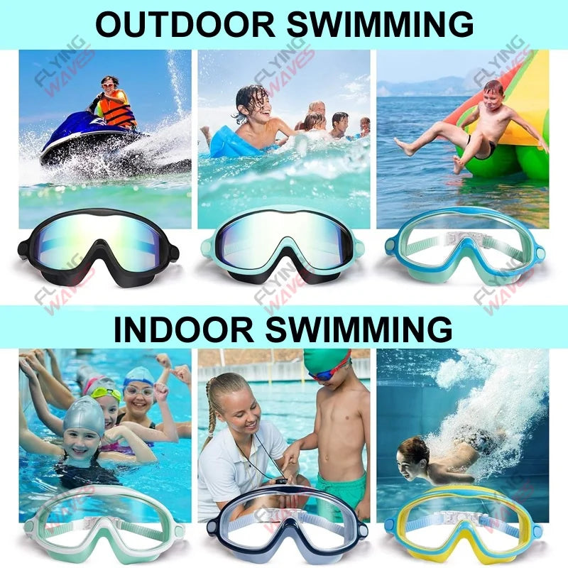 Tuzwa Kids Swim Goggles | Wide View Anti-Fog Swimming Goggles with UV Protection & Leakproof Comfort for Boys & Girls Ages 3–15