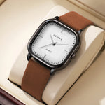 Tuzwa Men's Square Quartz Watch with Leather Strap – Minimalist 35mm Dial, Splash-Resistant Casual Watch