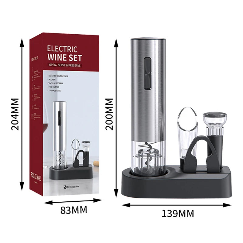 Tuzwa 4-in-1 Electric Wine Opener Set – Rechargeable Automatic Corkscrew with Wine Accessory Kit & Stainless Steel Design
