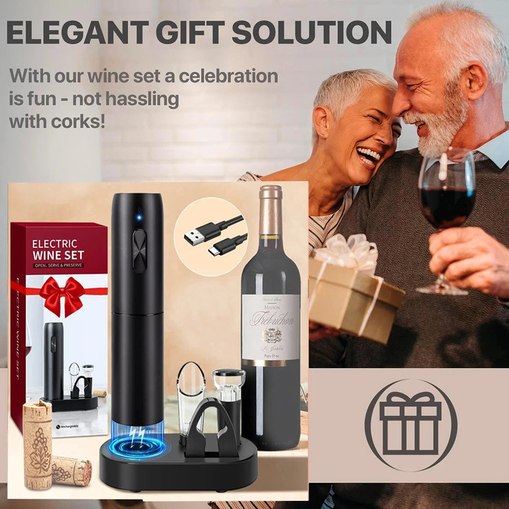 Tuzwa Rechargeable Electric Wine Opener – USB Automatic Wine Bottle Corkscrew with Charging Base for Easy Cork Removal