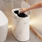 Tuzwa Bathroom Trash Can with Push Lid – Marble Design Slim Waste Bin for Small Spaces, Bedroom & Office