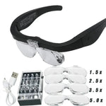 Tuzwa Rechargeable LED Magnifying Glasses – Head-Mounted Hands-Free Magnifier with 2 LED Lights for Precision Work, Crafts & Repairs
