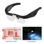 Tuzwa Rechargeable LED Magnifying Glasses – Head-Mounted Hands-Free Magnifier with 2 LED Lights for Precision Work, Crafts & Repairs