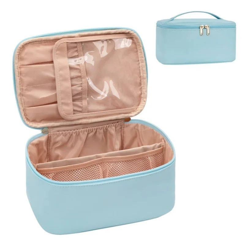 Tuzwa Large Capacity Travel Makeup Bag – PU Leather Cosmetic Organizer with Multiple Compartments for Makeup, Toiletries & Beauty Essentials
