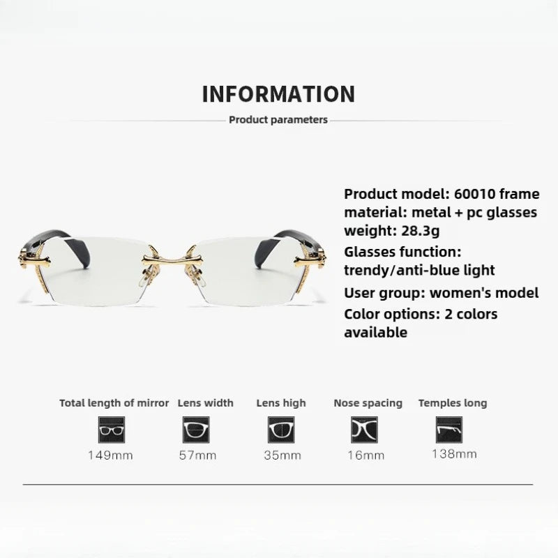 Tuzwa Frameless Blue Light Blocking Glasses – Lightweight Alloy Rectangle Computer Glasses for Work, Gaming & Screen Use