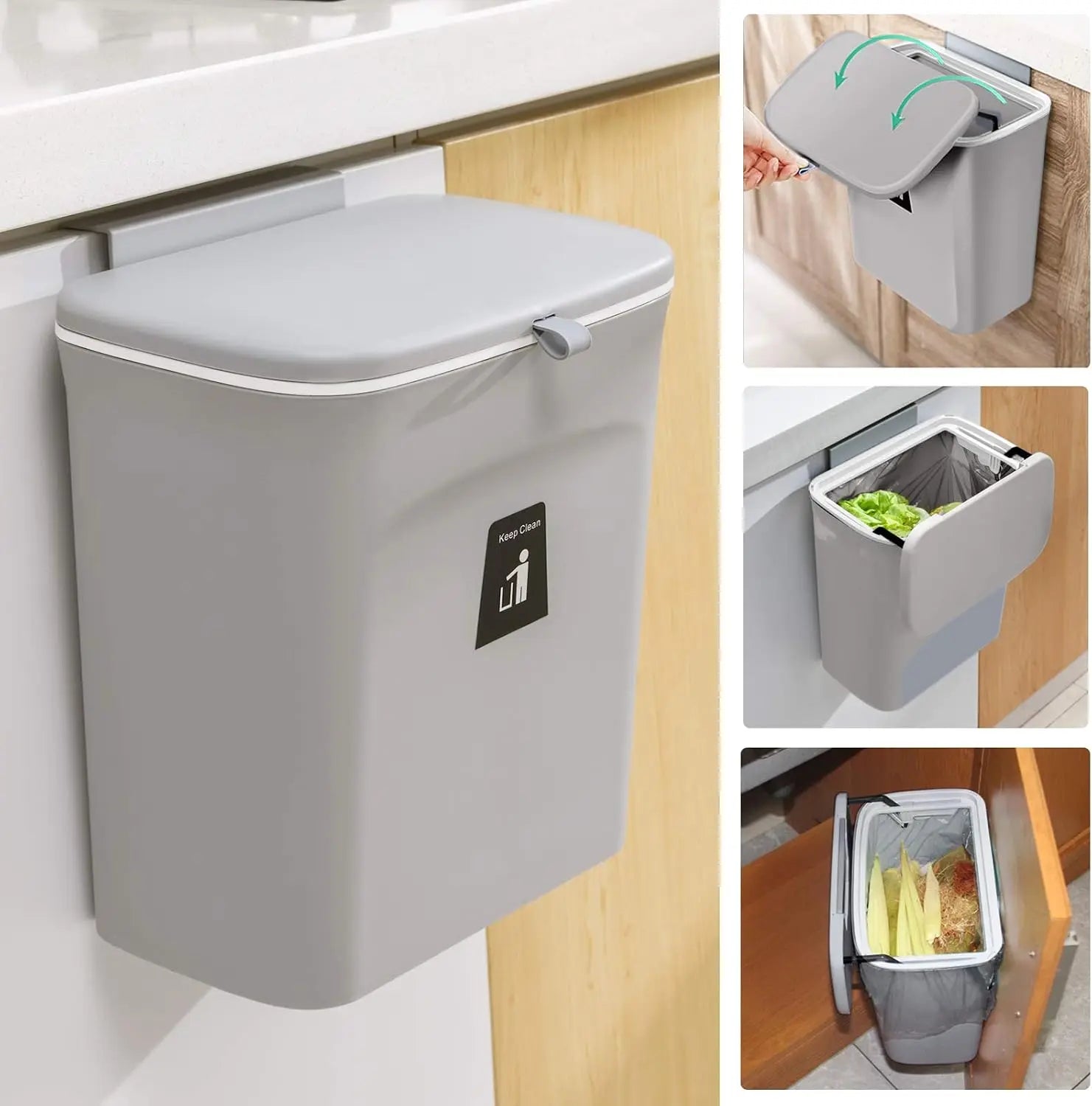 Tuzwa 2.4 Gallon Kitchen Compost Bin with Lid – Countertop & Under Sink Food Waste Bin for Kitchen Scraps