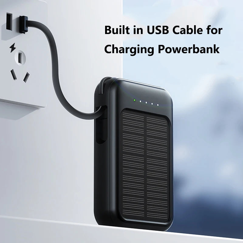 Tuzwa 200000mAh Solar Power Bank with 4 Built-In Cables – High-Capacity Portable Phone Charger for iPhone, Samsung & USB Devices