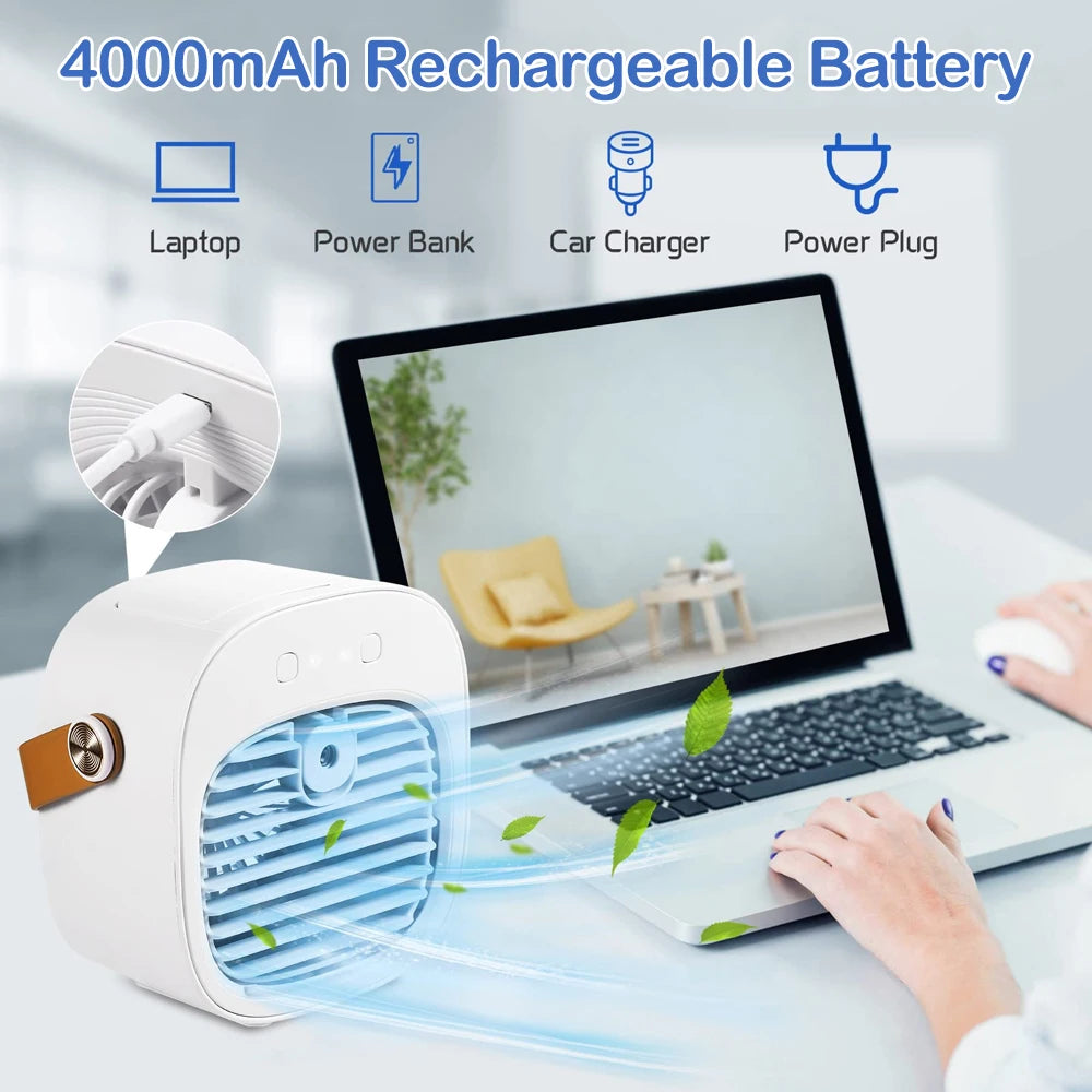 Tuzwa Rechargeable Portable Air Cooler – Battery Powered Mini Personal Cooling Fan with Adjustable Modes for Camping, Travel, Bedroom & Home