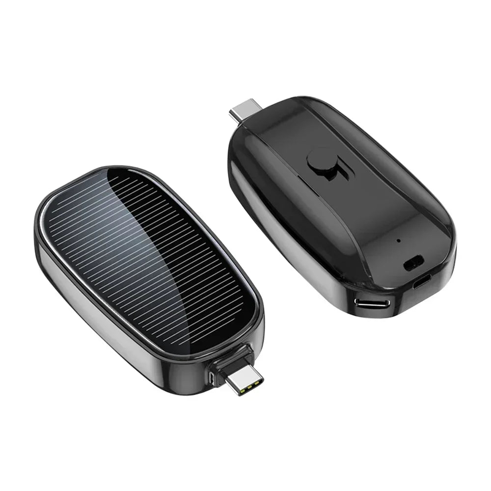 Tuzwa Solar Mini Power Bank Keychain – 1200mAh Portable Phone Charger with 5W Output, Built-In Plug & Solar Panel for Travel & Outdoor Use