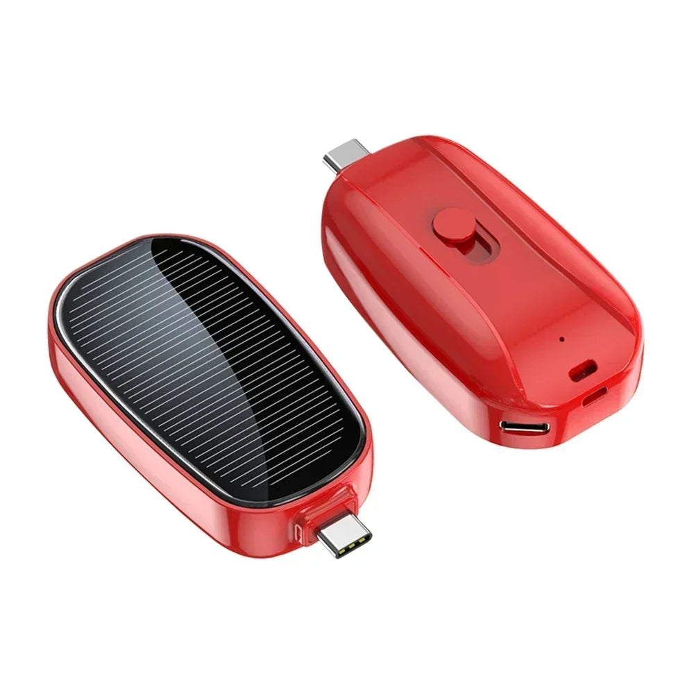 Tuzwa Solar Mini Power Bank Keychain – 1200mAh Portable Phone Charger with 5W Output, Built-In Plug & Solar Panel for Travel & Outdoor Use