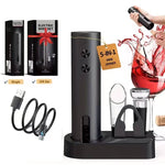 Tuzwa Rechargeable Electric Wine Opener Set – USB-C Automatic Corkscrew with Foil Cutter, Wine Pourer & Vacuum Stopper