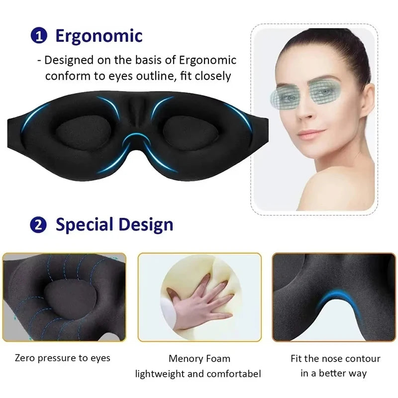 Tuzwa 3D Memory Foam Sleep Eye Mask – Light Blocking Contoured Sleeping Mask with Adjustable Fit, Soft Breathable Travel Eye Cover