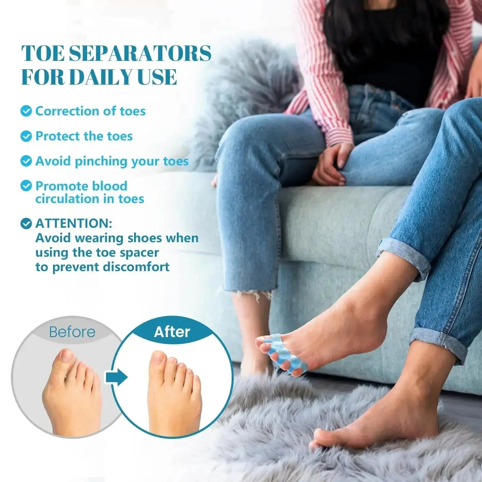 Tuzwa Soft Silicone Toe Separators – Cushioned Toe Spacers for Gentle Separation, Friction Reduction & Everyday Foot Comfort