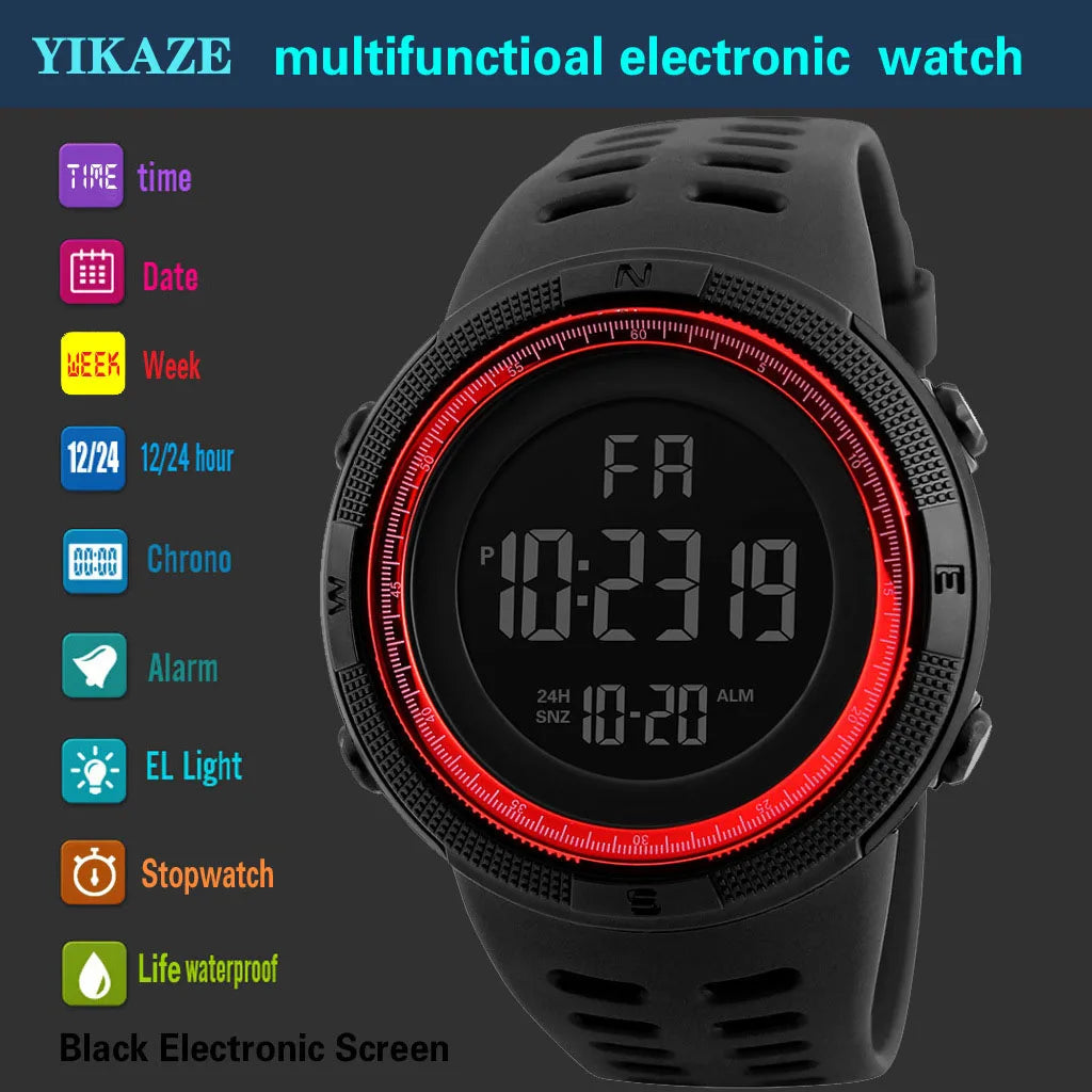 Tuzwa Men's Digital Military Sports Watch – Luminous 50mm Display, Coated Glass, Round Case for Active Everyday Wear