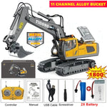 Tuzwa 4WD RC Excavator & Dump Truck – Alloy Remote Control Construction Vehicles with Lights, Sounds & Rechargeable Lithium Battery