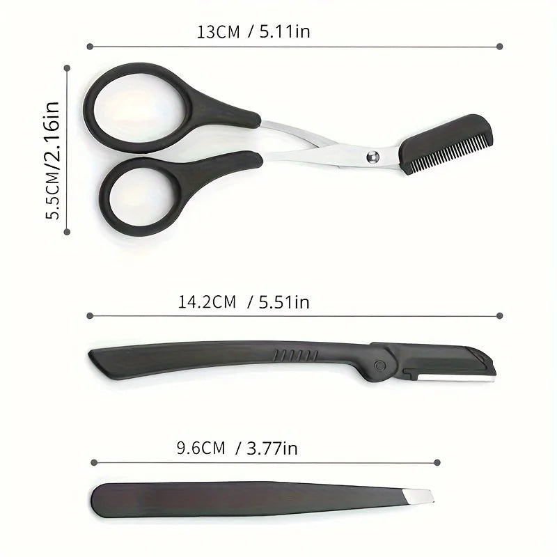 Tuzwa 3-Piece Eyebrow Grooming Kit – Stainless Steel Precision Brow Shaping & Styling Tools for Women