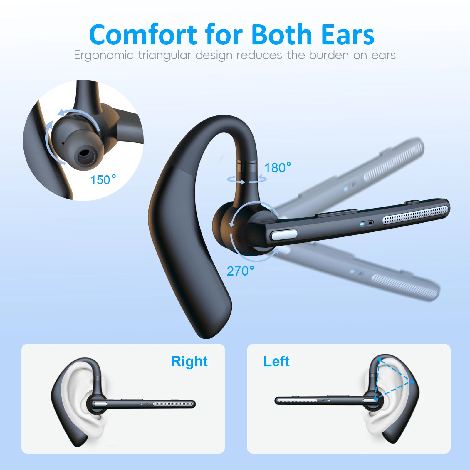 Tuzwa Wireless Bluetooth Headset with Dual Mic – Noise Cancelling Earpiece with Comfortable Fit for Smartphones & Hands-Free Calls