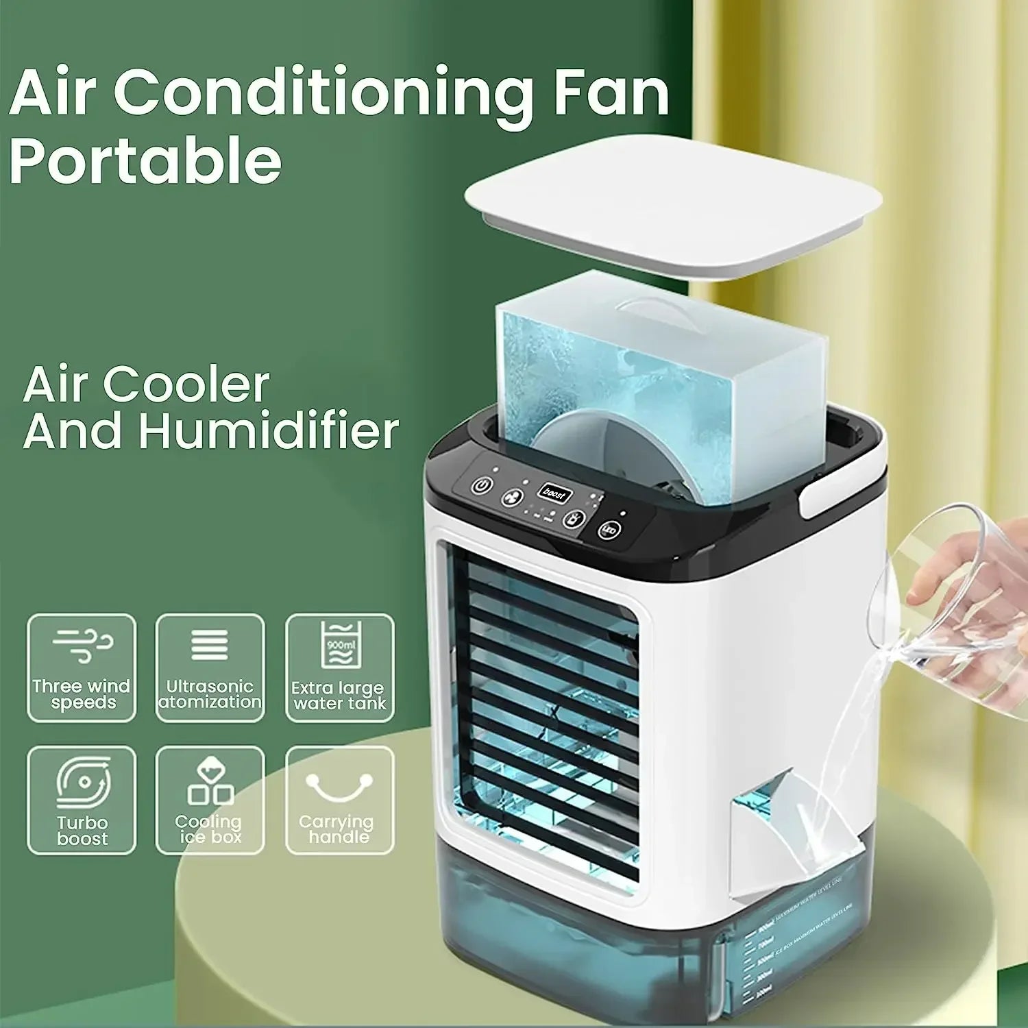 Tuzwa Portable Air Cooler with Dual Spray & LED Light – Compact Personal Cooling Fan for Bedroom, Desk, Home & Office