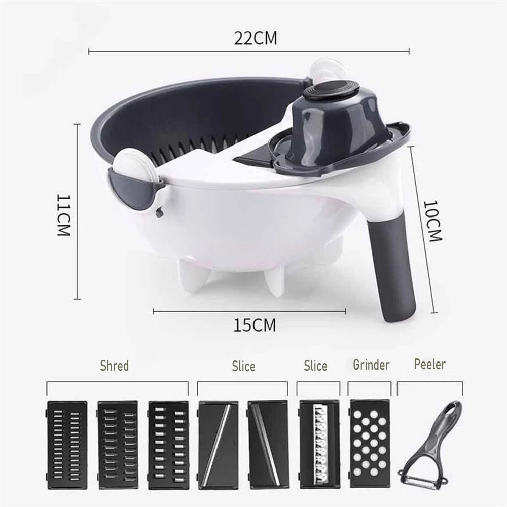 Tuzwa 9-in-1 Multifunctional Vegetable Chopper & Mandoline Slicer | Stainless Steel Food Cutter with Interchangeable Blades | Manual Kitchen Tool for Fast Meal Prep