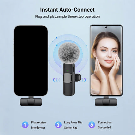 Wireless Lavalier Microphone | USB-C Type-C Clip-On Lapel Mic for Phone Video Recording | Omnidirectional