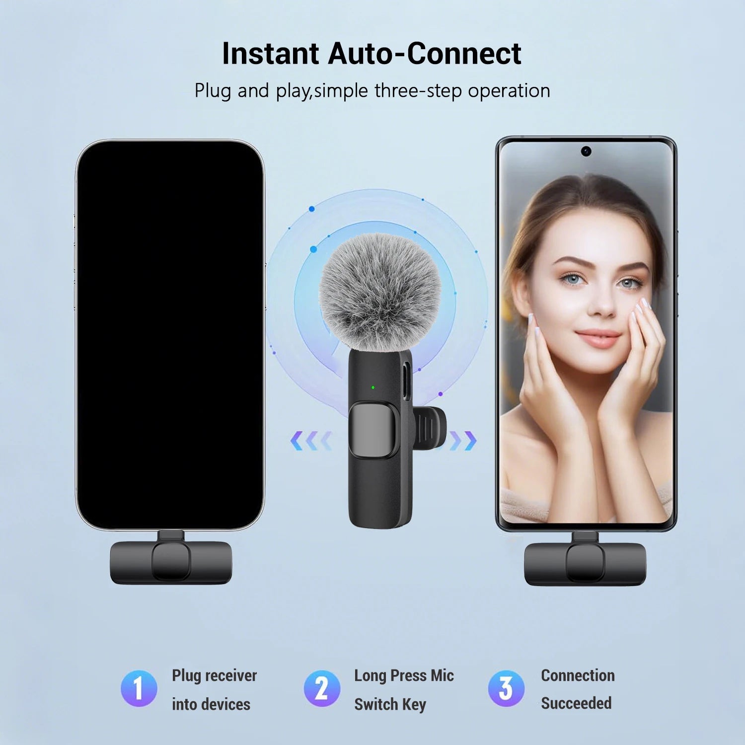 Tuzwa Wireless Lavalier Microphone – USB-C Type-C Clip-On Lapel Mic with Omnidirectional Pickup & Built-In Battery for Smartphone Video Recording
