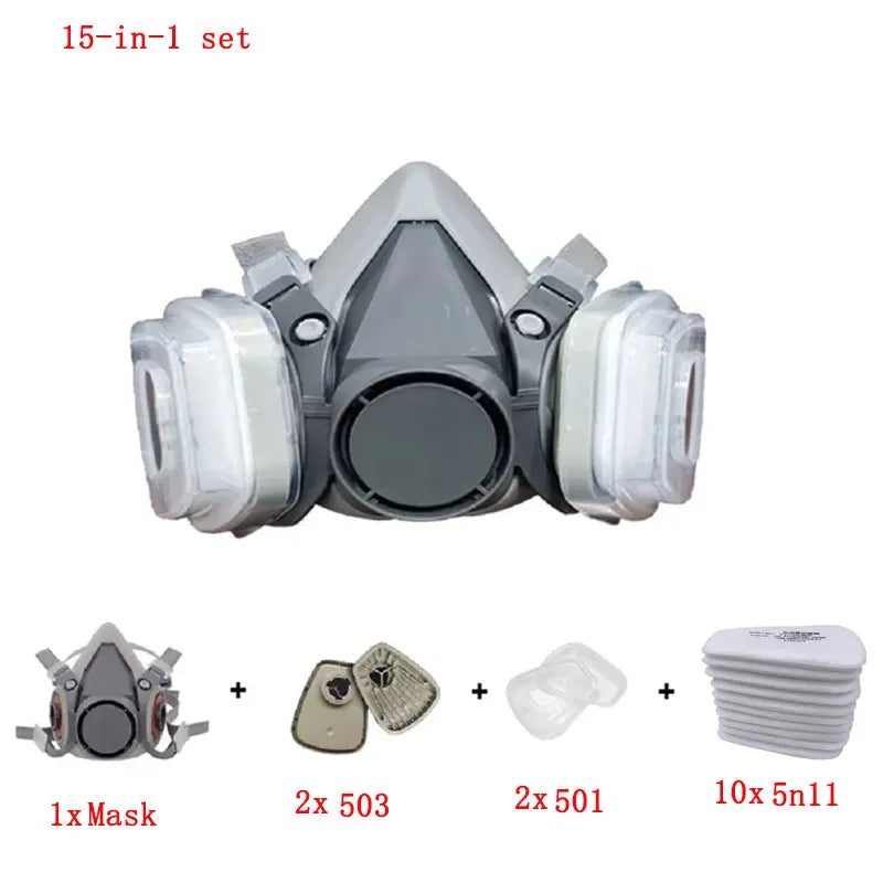 Tuzwa Half Face Respirator Mask with 5N11 Particle Filters & Safety Goggles – Reusable Dust Mask for Painting, Sanding & Industrial Work