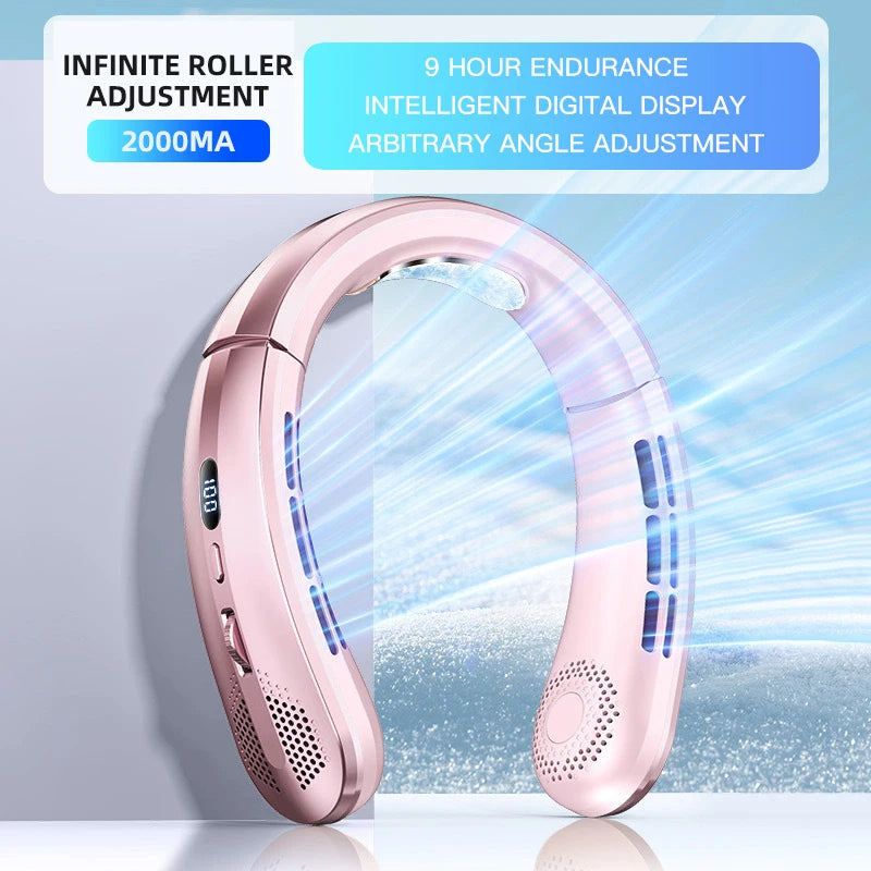 Tuzwa Rechargeable Bladeless Neck Fan | 8000mAh Portable Personal Cooling Fan with USB Charging & Hands-Free Wearable Design