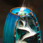 Tuzwa Ceramic Backflow Incense Burner – Smoke Waterfall Incense Holder with 50 Cones, Mountain River Design