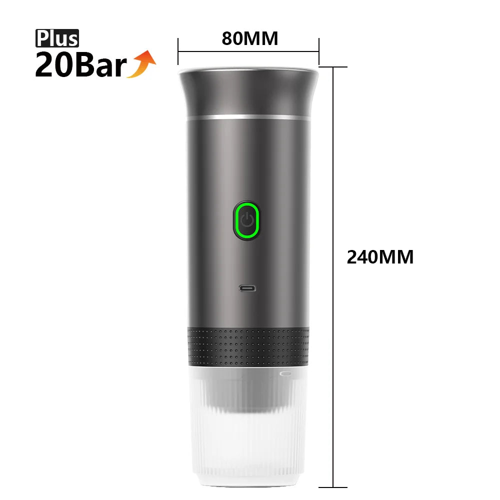 Portable Espresso Coffee Maker | Wireless 3-in-1 Portable Espresso Machine with 20-Bar Pressure & USB Rechargeable Design for Travel, Car & Home