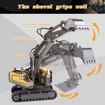 Tuzwa 4WD RC Excavator & Dump Truck – Alloy Remote Control Construction Vehicles with Lights, Sounds & Rechargeable Lithium Battery