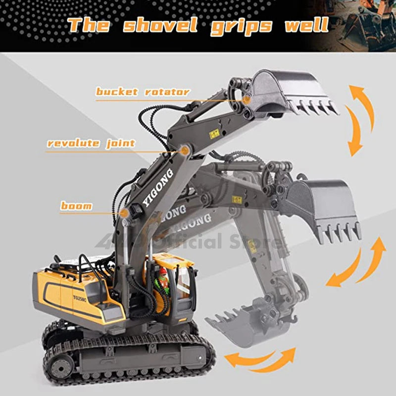 Tuzwa 4WD RC Excavator & Dump Truck – Alloy Remote Control Construction Vehicles with Lights, Sounds & Rechargeable Lithium Battery