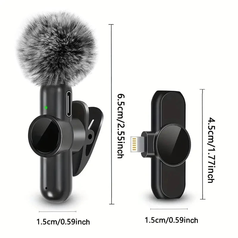 Tuzwa Wireless Lavalier Microphone – Mini Omnidirectional Clip-On Lapel Mic with Windproof Cover & Built-In Battery for iPhone, Android & Video Recording