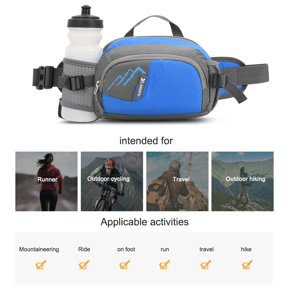 Tuzwa Running Fanny Pack with Water Bottle Holder – Water-Resistant Nylon Waist Bag with Multiple Pockets & Adjustable Strap for Hiking & Travel