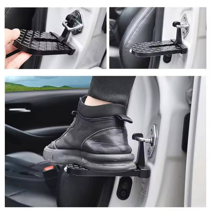 Car Door Steps, Folding Car Door Step for Roof Rack Access, Universal Aluminum Car Door Latch Step with Window Breaker