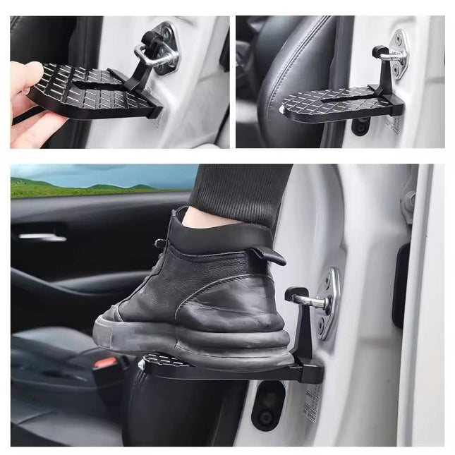 Car Door Steps, Folding Car Door Step for Roof Rack Access, Universal Aluminum Car Door Latch Step with Window Breaker