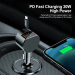 Tuzwa 3-in-1 Retractable Car Charger with QC3.0 Fast Charging – Compact Multi-Device Vehicle Phone Charging Adapter