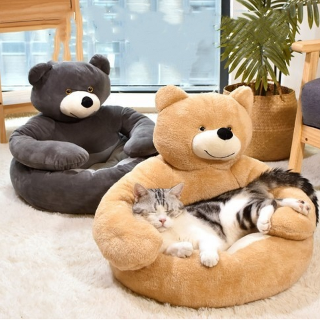 Dog Bed Bear Shaped Winter Plush, Small Dog Bed Washable with Raised Sides and Non Slip Bottom, Warm Cozy Cat Bed