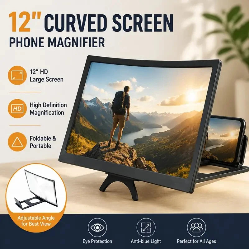 Tuzwa 12-Inch Curved Phone Screen Magnifier – Foldable Smartphone Screen Amplifier for Movies, Videos & Mobile Viewing