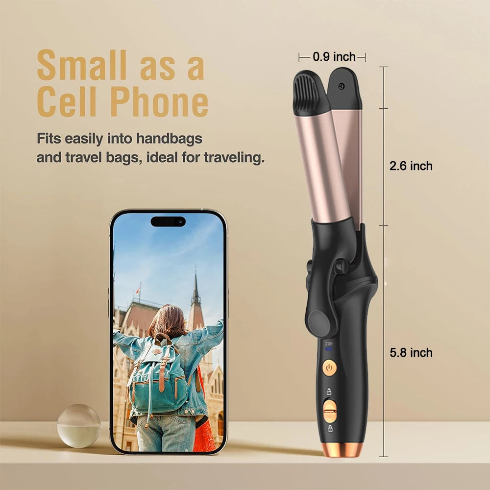 Tuzwa Cordless Mini Curling Iron – Rechargeable Portable Hair Curler with Fast Heating, 3 Temperature Settings, Anti-Scald Design & Auto Shutoff