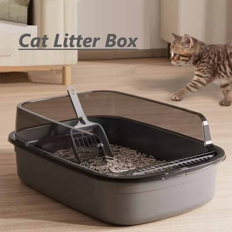 Tuzwa Semi-Enclosed Cat Litter Box | Splashproof Cat Toilet with Easy-Clean Design for Indoor Cats