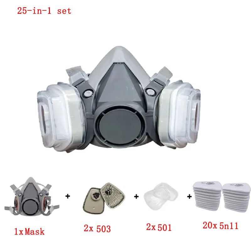 Tuzwa Half Face Respirator Mask with 5N11 Particle Filters & Safety Goggles – Reusable Dust Mask for Painting, Sanding & Industrial Work